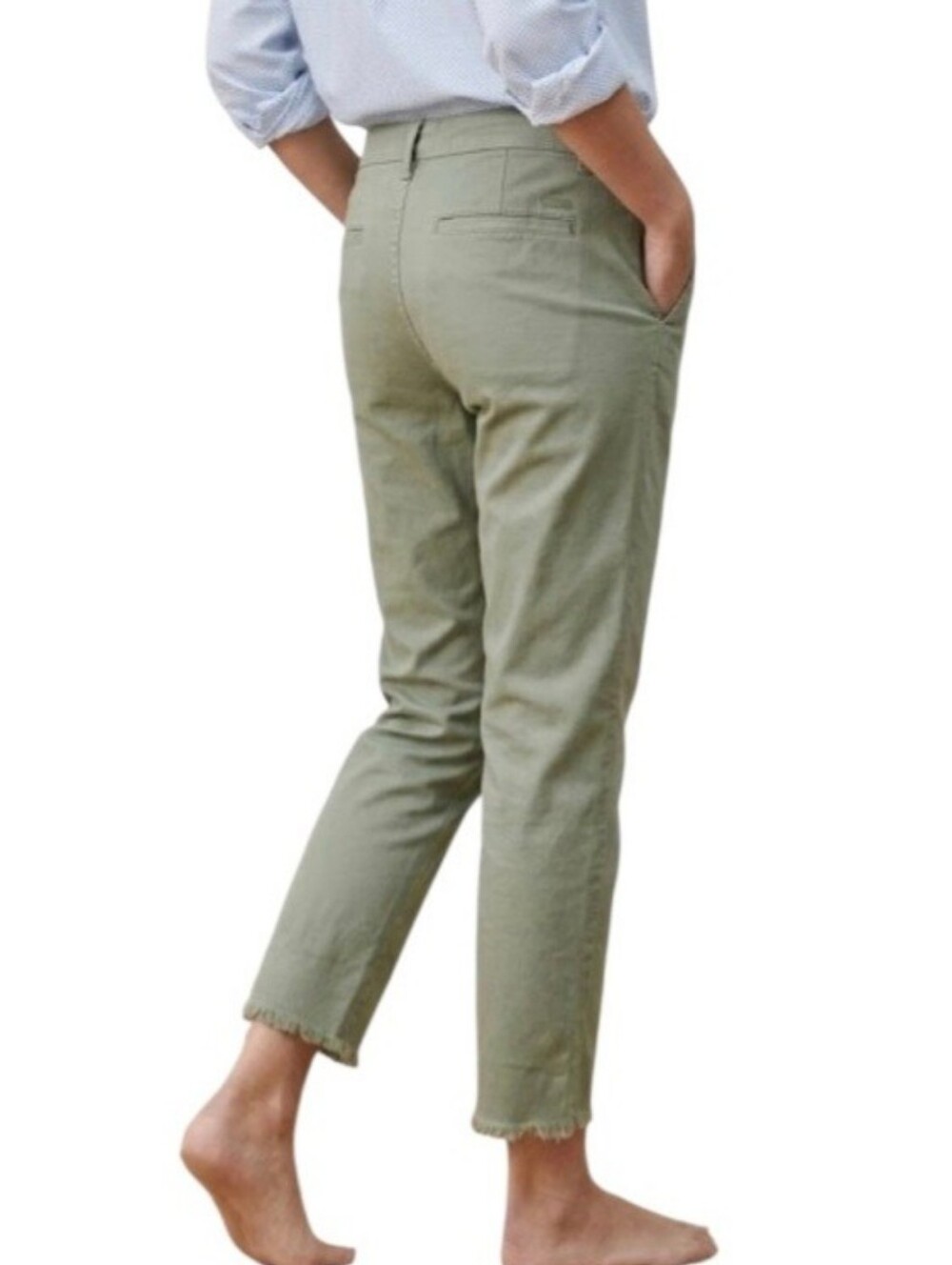 Frank & Eileen Wicklow Italian Chino Pants Sage Olive Raw Hem Size 2